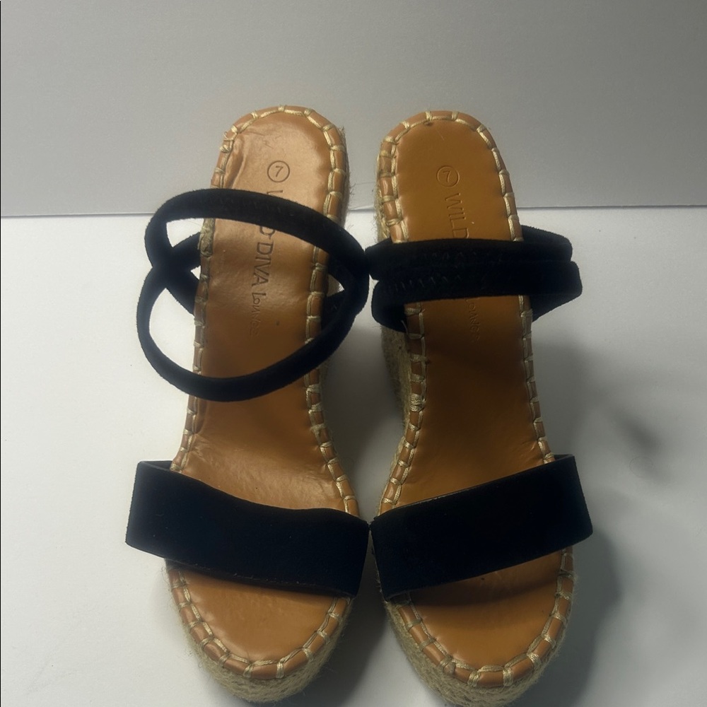 DIVA Lounge Black Espadrille Wedges